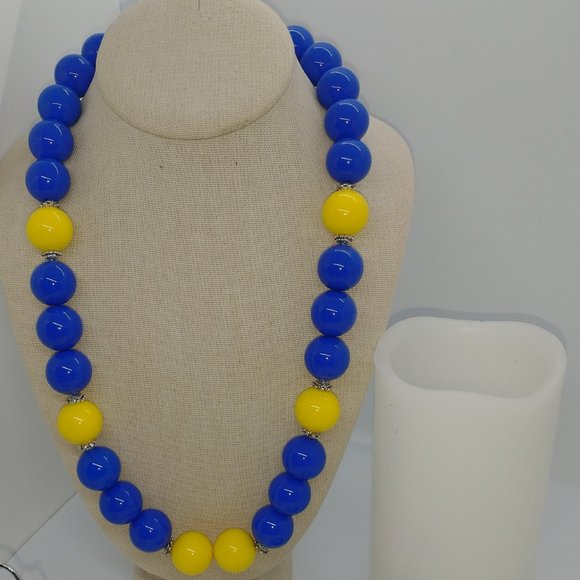 Necklace | Bracelet | Earring - Blue and Yellow Chunky Statement Set - Picture 8 of 10